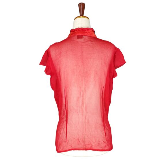 Y2k Silk Blend Red Office Siren Blouse Sheer - Size Large - Picture 4 of 8